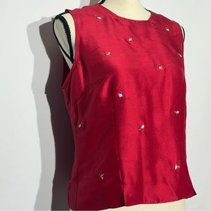 NWT Vintage Style & Co Collection Womens 100% Silk Top Embroidered Flowers - 6